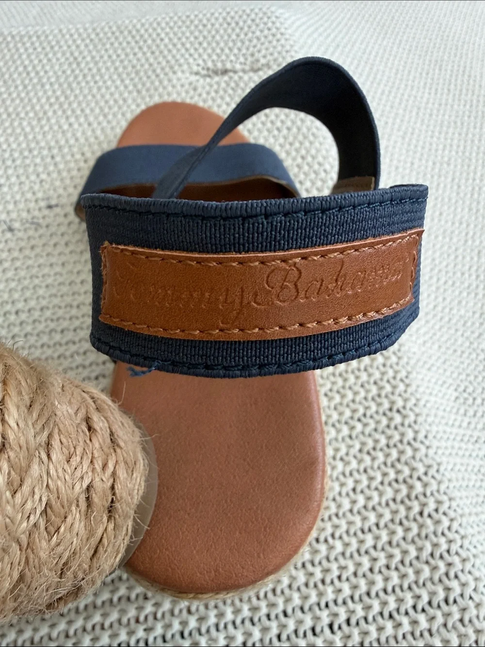 Tommy Bahama Navy Blue Espadrille Wedge Sandals Women Size 9 Stretch Strap